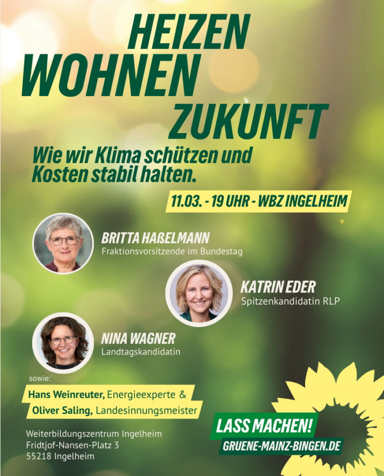 Podiumsdiskussion: „Heizen, Wohnen, Zukunft“ mit Katrin Eder und Britta Haßelmann
